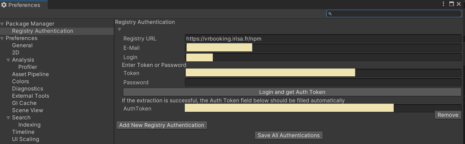 Authentication tab